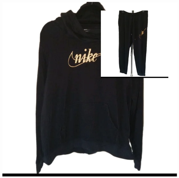 Nike Black 2 Pc Hooded Sweatshirt & Jogger Pants Xltg - Picture 1 of 11